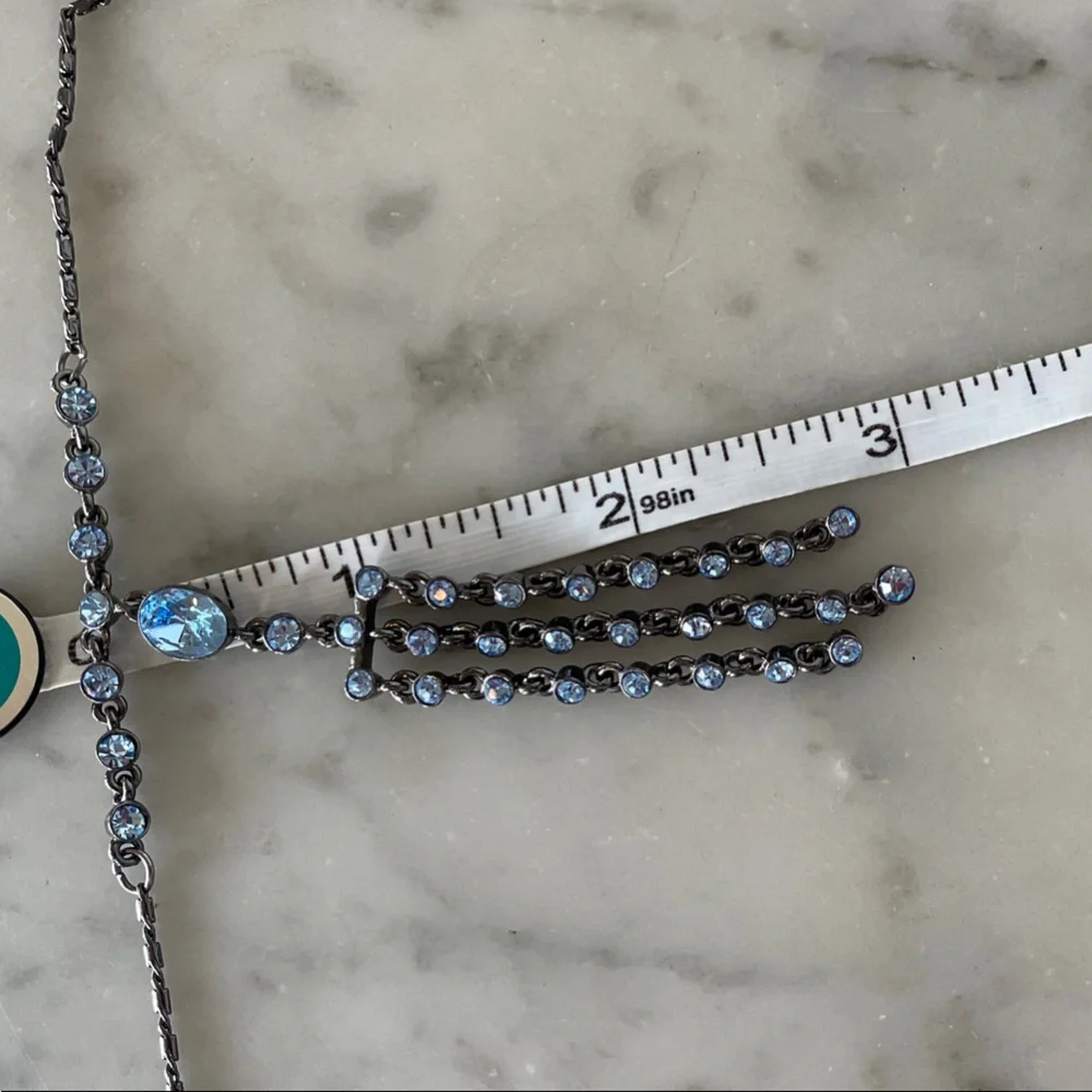 GIVENCHY Silver Gunmetal Necklace Y Drop Blue Crystals Vintage - Picture 17 of 17